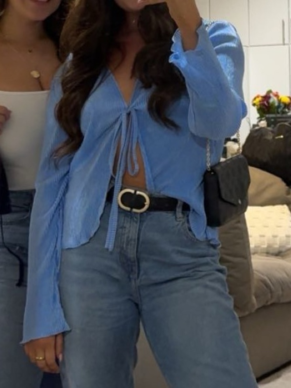Light Blue Tie-Front Women's Top